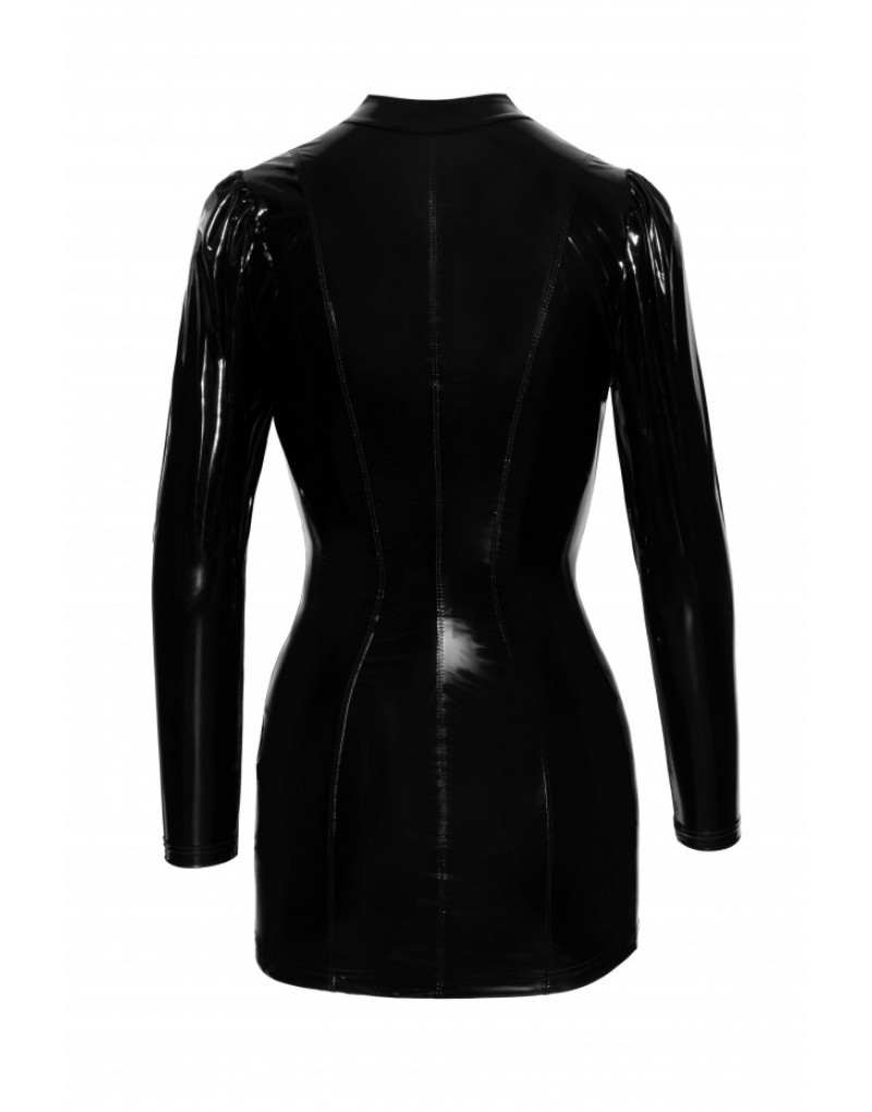 Rochie scurta din PVC prinsa in fata cu agrafe aurii F246 Rochie scurta din PVC prinsa in fata cu agrafe aurii F246