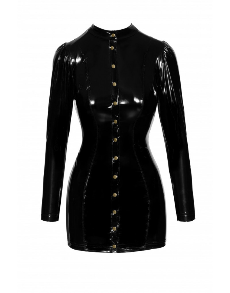 Rochie scurta din PVC prinsa in fata cu agrafe aurii F246 Rochie scurta din PVC prinsa in fata cu agrafe aurii F246